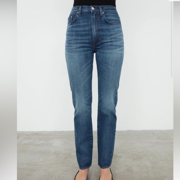 Toteme Denim - Toteme Slim Straight High Waist Blue Denim Jeans Cotton Dark Vintage Wash Size26